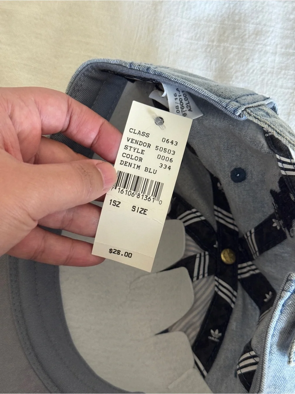 adidas embroidered trefoil Strapback cap in light wash denim NWT